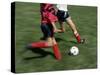 High Angle View of Two People Playing Soccer-null-Stretched Canvas