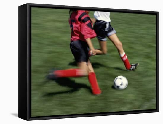 High Angle View of Two People Playing Soccer-null-Framed Stretched Canvas