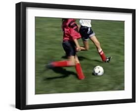 High Angle View of Two People Playing Soccer-null-Framed Premium Photographic Print