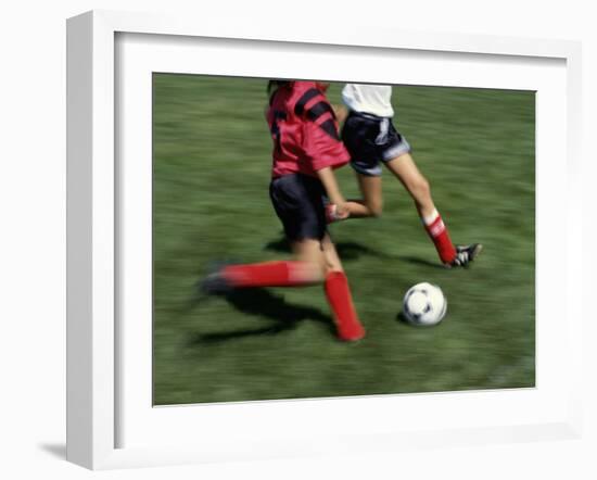 High Angle View of Two People Playing Soccer-null-Framed Premium Photographic Print