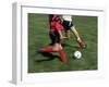 High Angle View of Two People Playing Soccer-null-Framed Premium Photographic Print