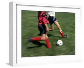 High Angle View of Two People Playing Soccer-null-Framed Premium Photographic Print