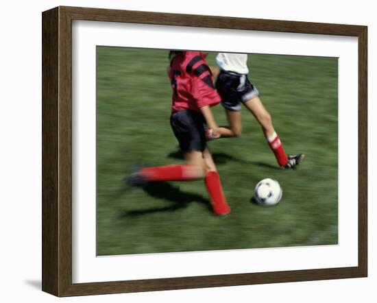 High Angle View of Two People Playing Soccer-null-Framed Photographic Print