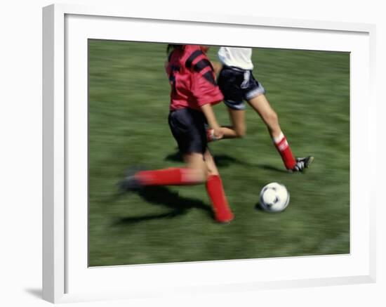 High Angle View of Two People Playing Soccer-null-Framed Photographic Print