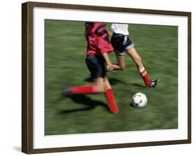 High Angle View of Two People Playing Soccer-null-Framed Photographic Print