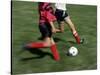 High Angle View of Two People Playing Soccer-null-Stretched Canvas