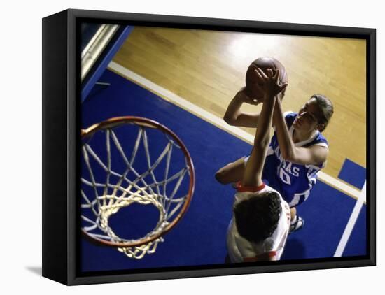 High Angle View of Two Young Women Playing Basketball-null-Framed Stretched Canvas
