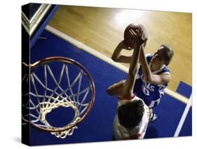 High Angle View of Two Young Women Playing Basketball-null-Stretched Canvas