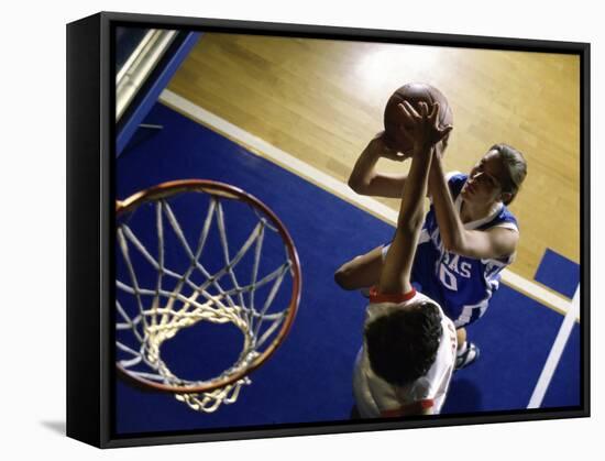High Angle View of Two Young Women Playing Basketball-null-Framed Stretched Canvas