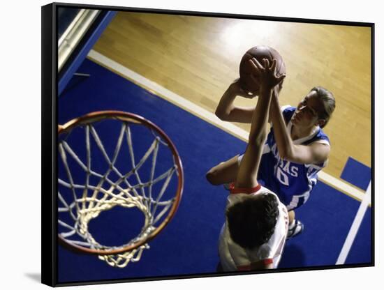 High Angle View of Two Young Women Playing Basketball-null-Framed Stretched Canvas