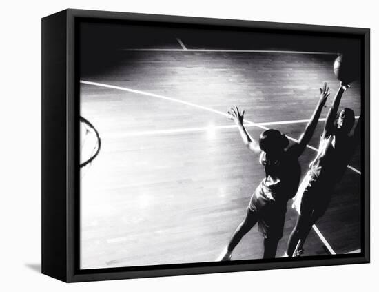 High Angle View of Two Young Women Playing Basketball-null-Framed Stretched Canvas