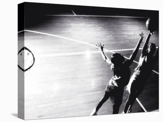 High Angle View of Two Young Women Playing Basketball-null-Stretched Canvas