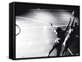 High Angle View of Two Young Women Playing Basketball-null-Framed Stretched Canvas