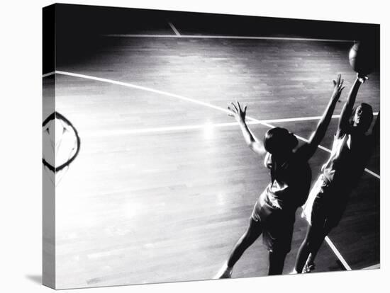 High Angle View of Two Young Women Playing Basketball-null-Stretched Canvas