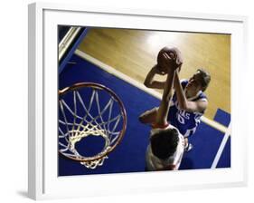 High Angle View of Two Young Women Playing Basketball-null-Framed Photographic Print