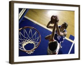 High Angle View of Two Young Women Playing Basketball-null-Framed Photographic Print