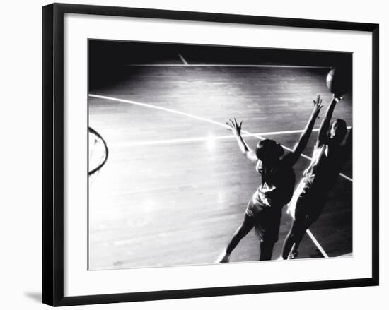 High Angle View of Two Young Women Playing Basketball-null-Framed Photographic Print