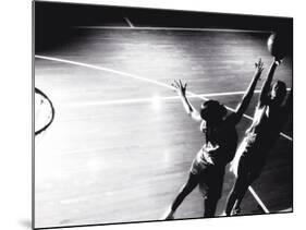 High Angle View of Two Young Women Playing Basketball-null-Mounted Photographic Print