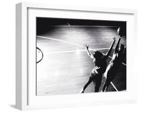 High Angle View of Two Young Women Playing Basketball-null-Framed Photographic Print