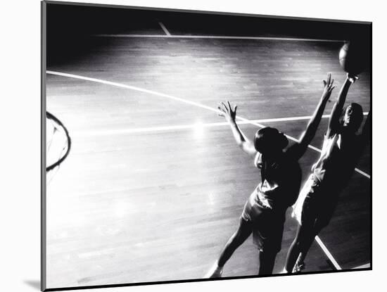 High Angle View of Two Young Women Playing Basketball-null-Mounted Photographic Print