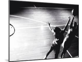 High Angle View of Two Young Women Playing Basketball-null-Mounted Photographic Print