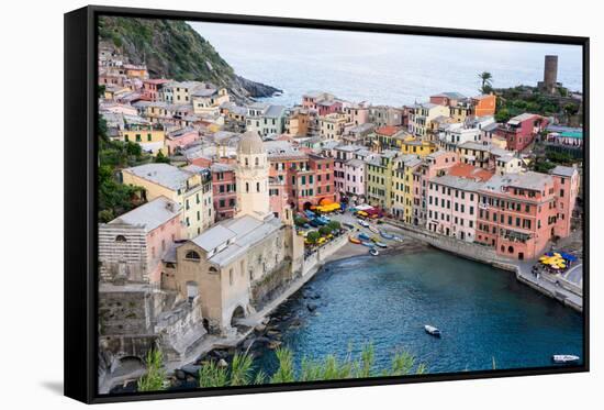 High Angle View of Vernazza, Cinque Terre, UNESCO World Heritage Site, Liguria, Italy, Europe-Peter Groenendijk-Framed Stretched Canvas