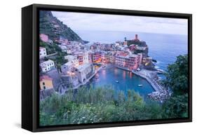 High Angle View of Vernazza, Cinque Terre, UNESCO World Heritage Site, Liguria, Italy, Europe-Peter Groenendijk-Framed Stretched Canvas