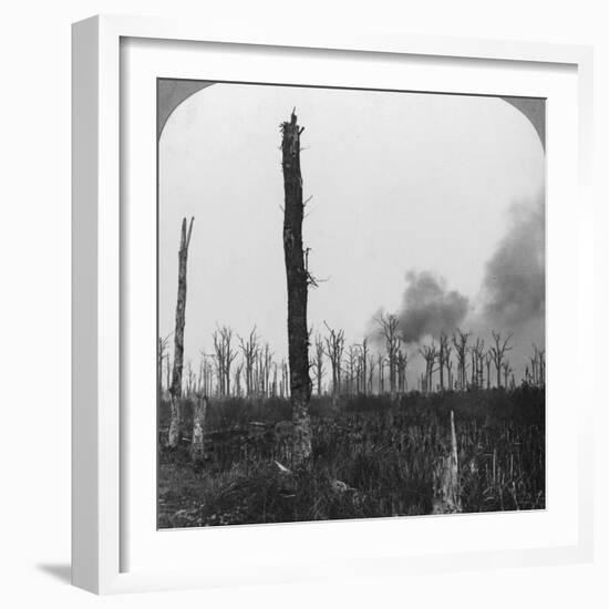 High Explosive Shells Bursting in Mametz Wood, France, World War I, 1916-null-Framed Photographic Print