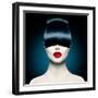 High Fashion Model Girl Portrait with Trendy Fringe Hair Style and Makeup. Long Black Fringe Hairst-Subbotina Anna-Framed Photographic Print