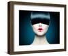 High Fashion Model Girl Portrait with Trendy Fringe Hair Style and Red Heart Lips Makeup. Long Blac-Subbotina Anna-Framed Photographic Print