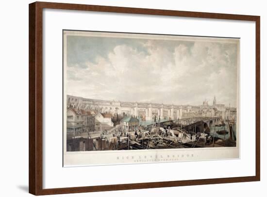 High Level Bridge, Newcastle Upon Tyne, Engraved by George Hawkins (1819-52)-John Wilson Carmichael-Framed Giclee Print