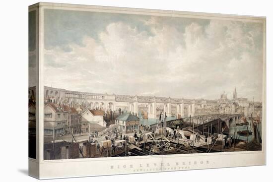 High Level Bridge, Newcastle Upon Tyne, Engraved by George Hawkins (1819-52)-John Wilson Carmichael-Stretched Canvas