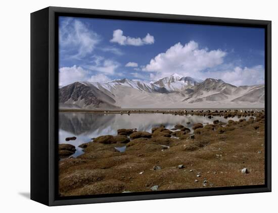 High Mountain Lake and Mountain Peaks, Beside the Karakoram Highway, China-Alison Wright-Framed Stretched Canvas