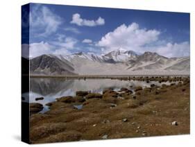 High Mountain Lake and Mountain Peaks, Beside the Karakoram Highway, China-Alison Wright-Stretched Canvas