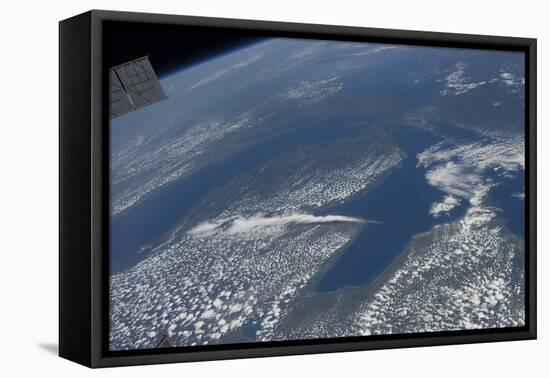 High Oblique View of Lake Michigan, Lake Huron and the State of Michigan-null-Framed Stretched Canvas