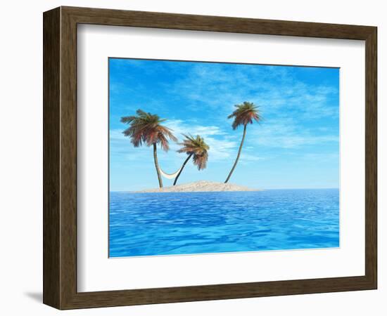 High Resolution Concept Or Conceptual Isolated Exotic Island With Palm Trees And Hammock-bestdesign36-Framed Photographic Print