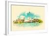 High Resolution Watercolor Panoramic City TORONTO City Illustration-trentemoller-Framed Art Print