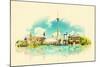 High Resolution Watercolor Panoramic City TORONTO City Illustration-trentemoller-Mounted Art Print