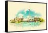 High Resolution Watercolor Panoramic City TORONTO City Illustration-trentemoller-Framed Stretched Canvas