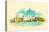 High Resolution Watercolor Panoramic City TORONTO City Illustration-trentemoller-Stretched Canvas