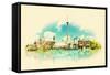 High Resolution Watercolor Panoramic City TORONTO City Illustration-trentemoller-Framed Stretched Canvas