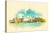 High Resolution Watercolor Panoramic City TORONTO City Illustration-trentemoller-Stretched Canvas