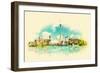 High Resolution Watercolor Panoramic City TORONTO City Illustration-trentemoller-Framed Art Print