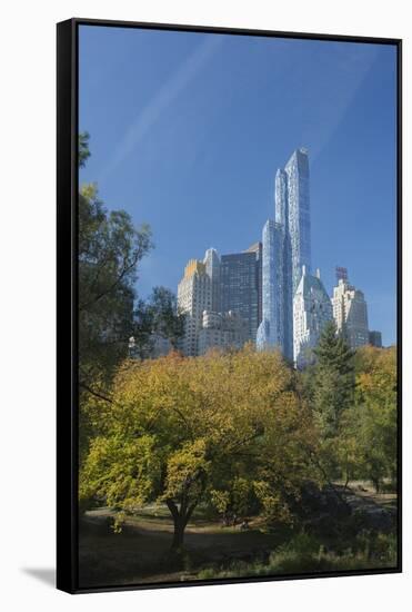 High-Rise Buildings Along from Inside Central Park on a Sunny Fall Day, New York-Greg Probst-Framed Stretched Canvas