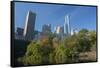 High-Rise Buildings Along from Inside Central Park on a Sunny Fall Day, New York-Greg Probst-Framed Stretched Canvas