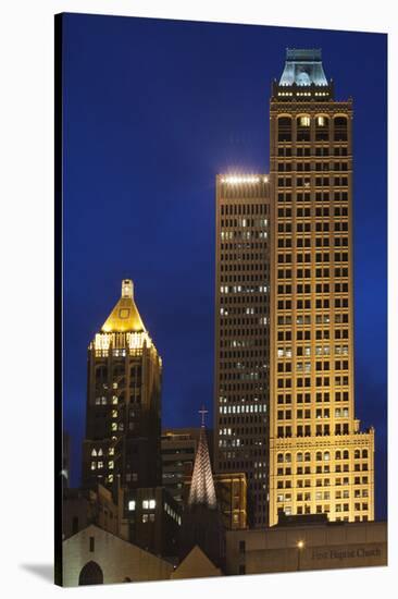 High-Rise Buildings, Art-Deco District at Dusk, Tulsa, Oklahoma, USA-Walter Bibikow-Stretched Canvas