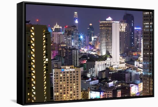 High Rise Buildings of Bangkok at Night from Rembrandt Hotel and Towers-Lee Frost-Framed Stretched Canvas
