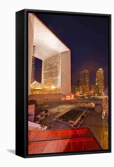 High Rise Office Buildings and La Grande Arche in the La Defense Area at Night-Julian Elliott-Framed Stretched Canvas