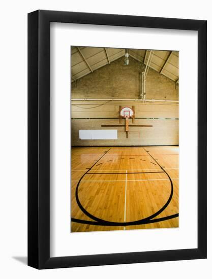 High school basketball court and "head of key" at Webster Groves High School in Webster Groves,...-null-Framed Photographic Print