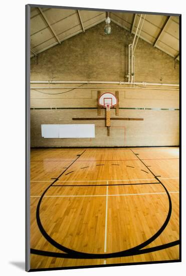 High school basketball court and "head of key" at Webster Groves High School in Webster Groves,...-null-Mounted Photographic Print